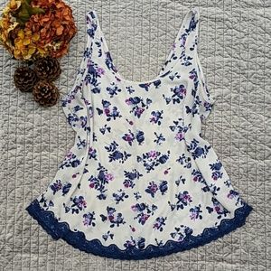 Torrid Chiffon Floral Tank with Blue Lace Trim